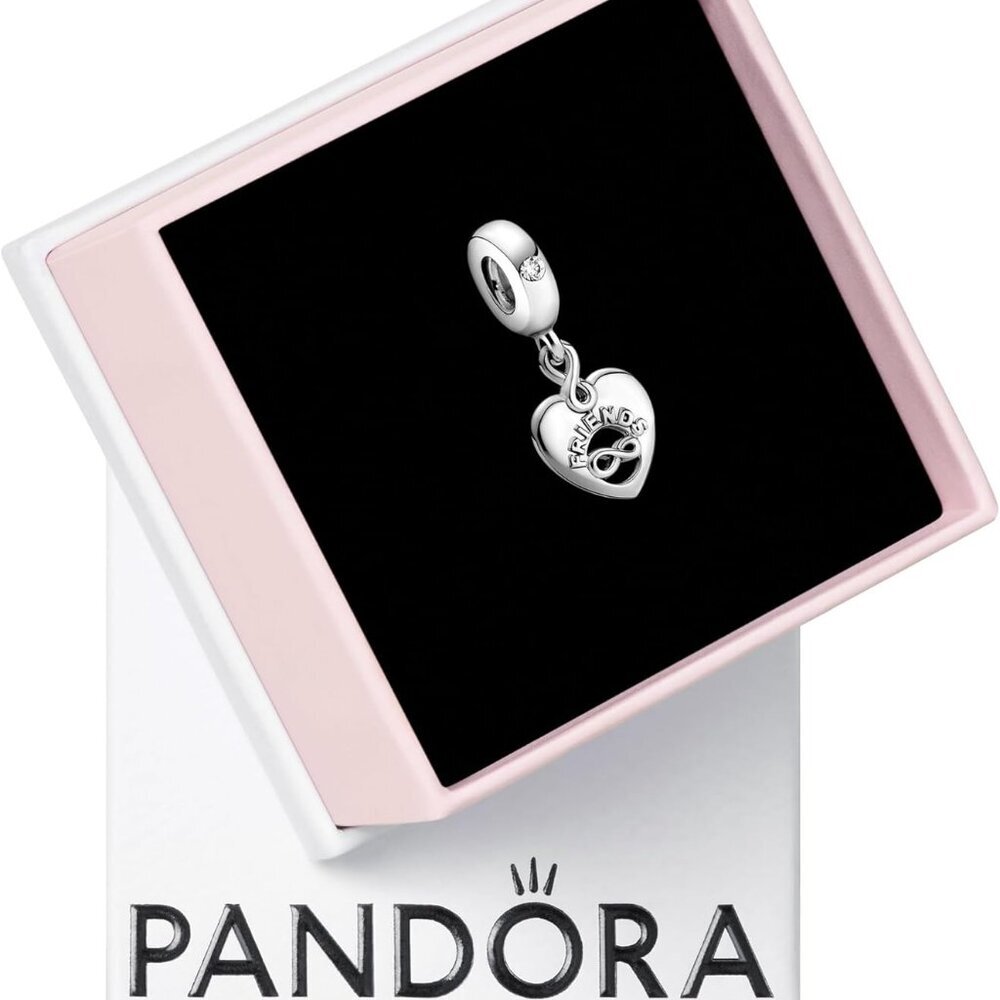 Friends Forever Heart Dangle Charm Sterling Silver With Cubic Zirconia